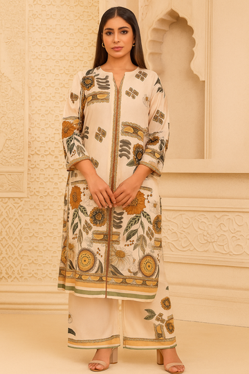 CREAM CANVAS ethnic daily wear coord set for women