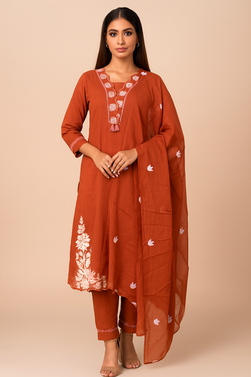 RUST TONE cotton 3 piece suit for women