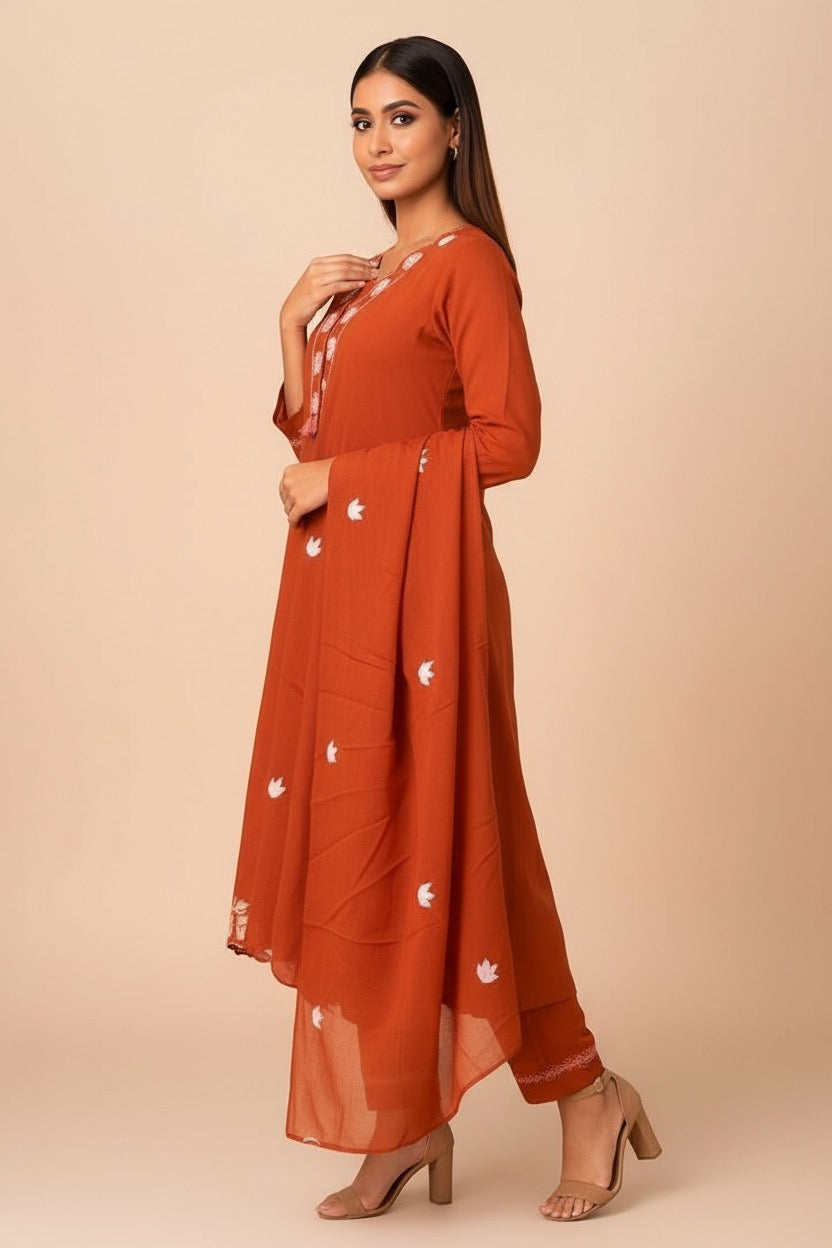 RUST TONE cotton 3 piece suit for women