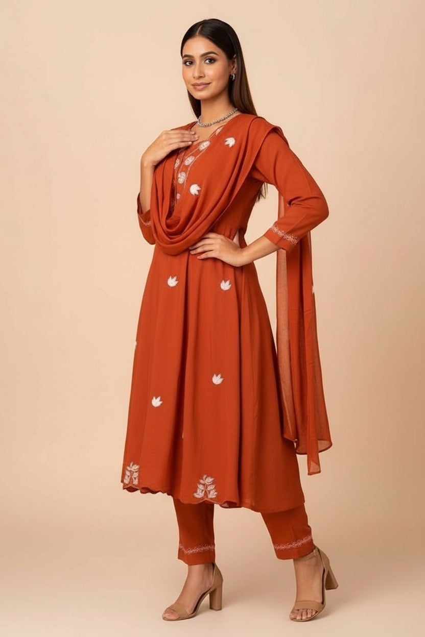 RUST TONE cotton 3 piece suit for women