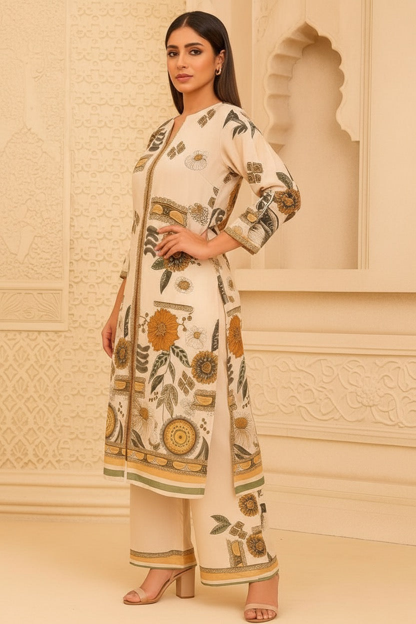 CREAM CANVAS ethnic daily wear coord set for women